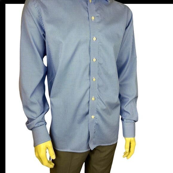 Gently Used Light Blue and White Houndstooth Check Zegna L/S Dress Shirt Size M - Picture 3 of 7